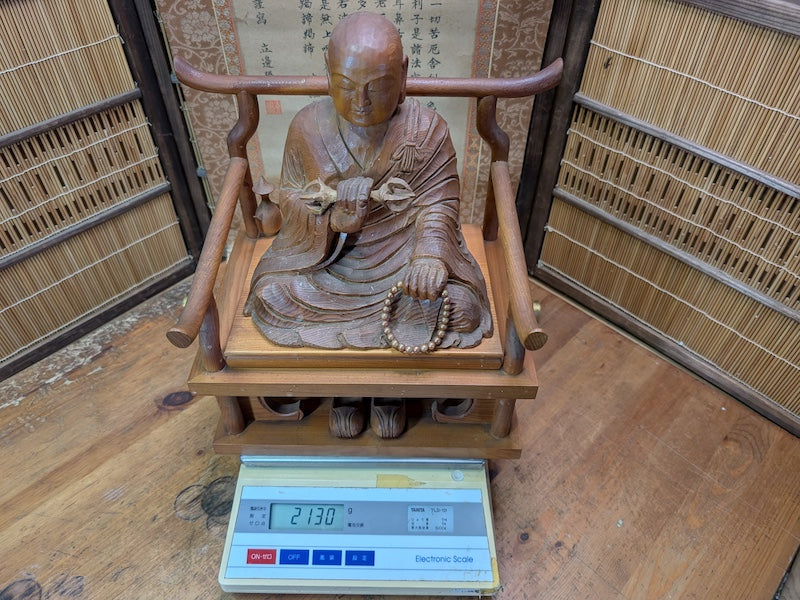 Japanese Vintage Buddha Sugi Wood Statue Large Signed Scroll Kakejiku Jpn Auction