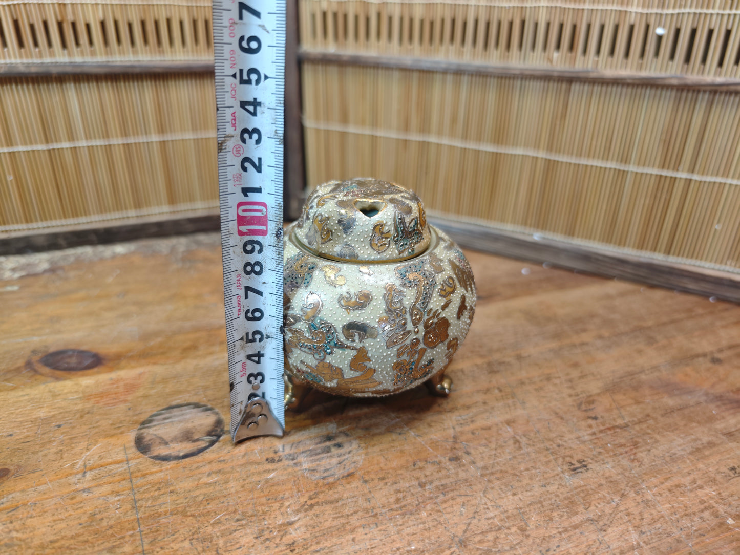 Antique Japanese Satsuma Koro Incense Burner 1800s Meiji Ceramic w Box