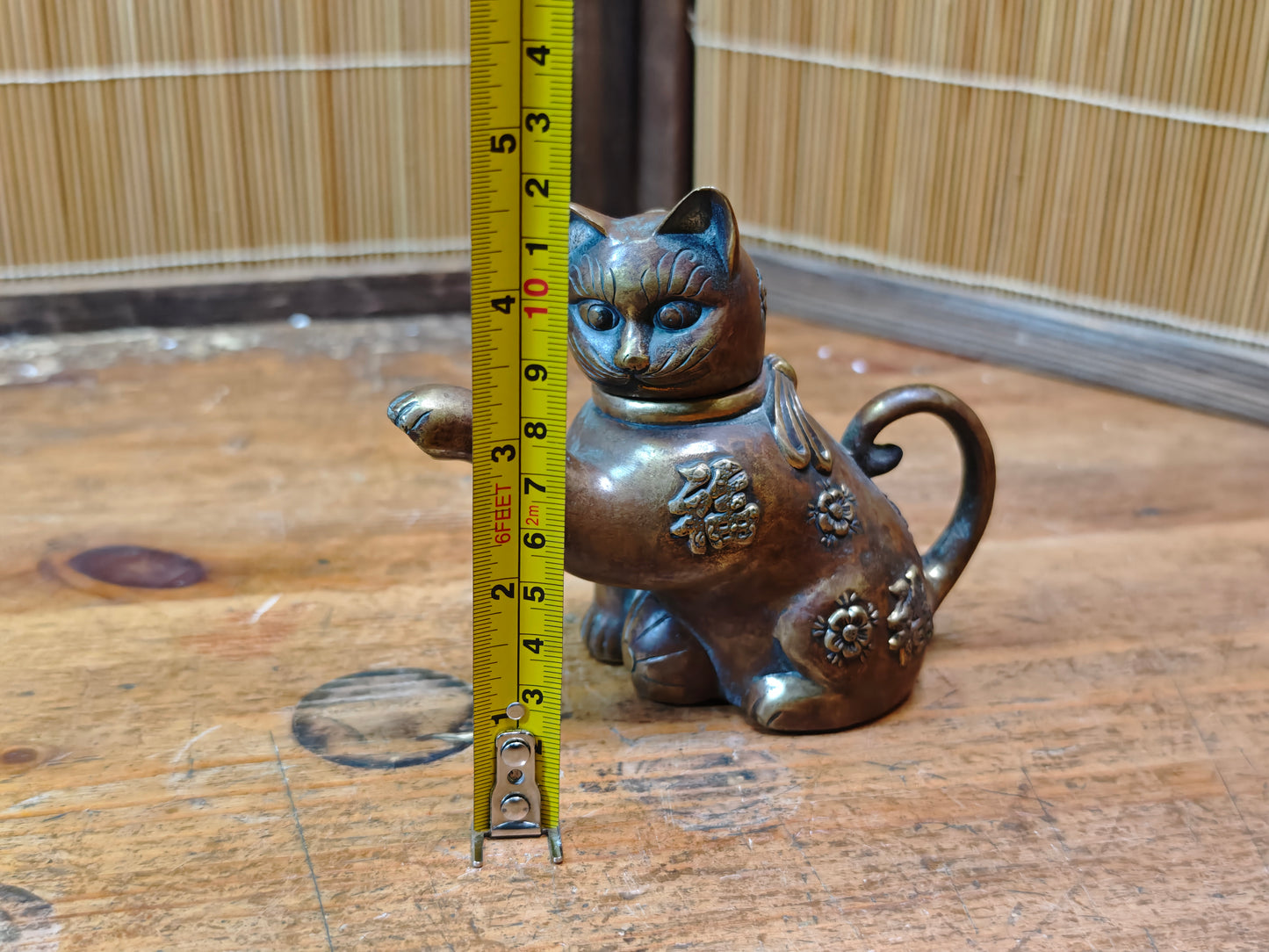 Authentic Meiji Bronze Cat Soy Sauce Dispenser Antique Japan 1900s