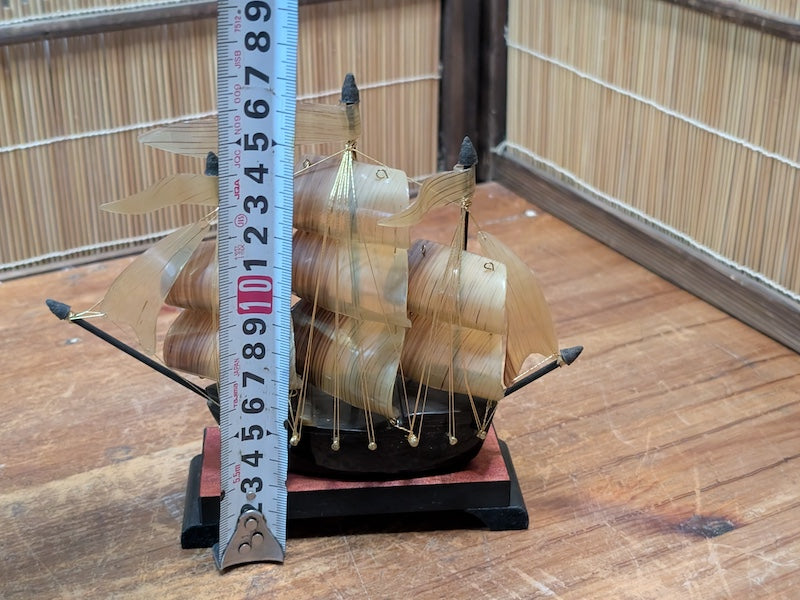 Rare 1970s Japanese Tortoiseshell Ship Model Small Handmade Maritime Art