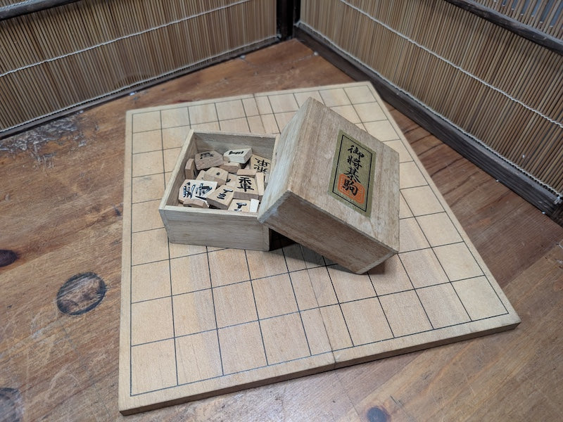 Rare Japanese Shogi Set Hand-Carved Koma Signed Box Old Kanji Made in Japan