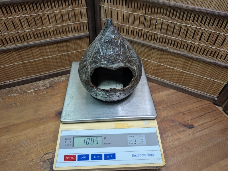 Japanese Pottery Ikebana Vase Textured Flower Vessel w/ Paper Auction JP