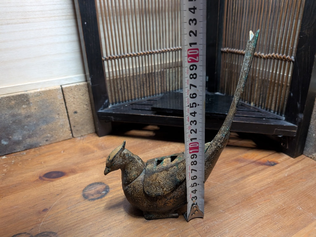 Japanese 1940s Kiji Bird Incense Burner Antique Metal Buddhist Censer Vintage Japan