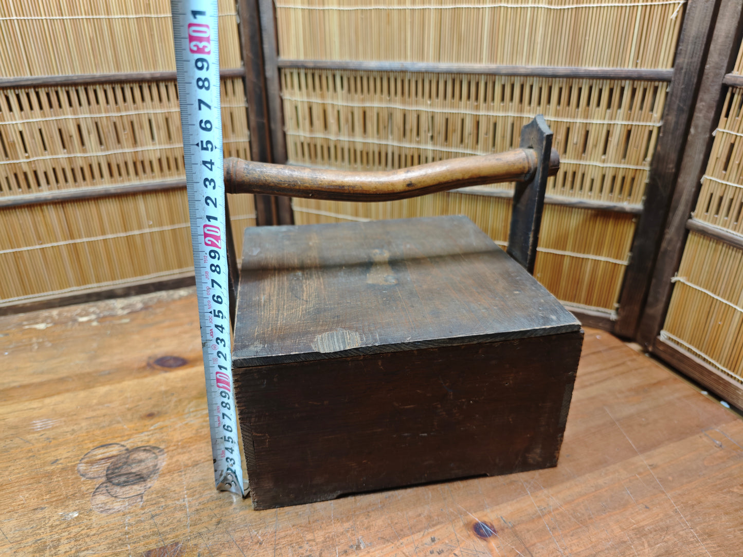 Authentic Japanese Antique Okamochi Taisho Era Demae Food Carrier Wood