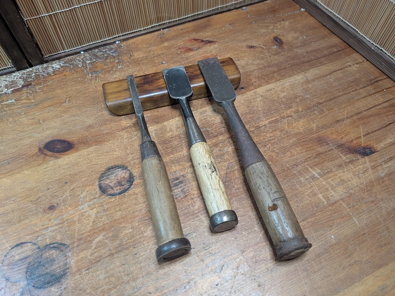 Japanese Big Steel Chisels Signed Carving Tool Set Antique Woodworking