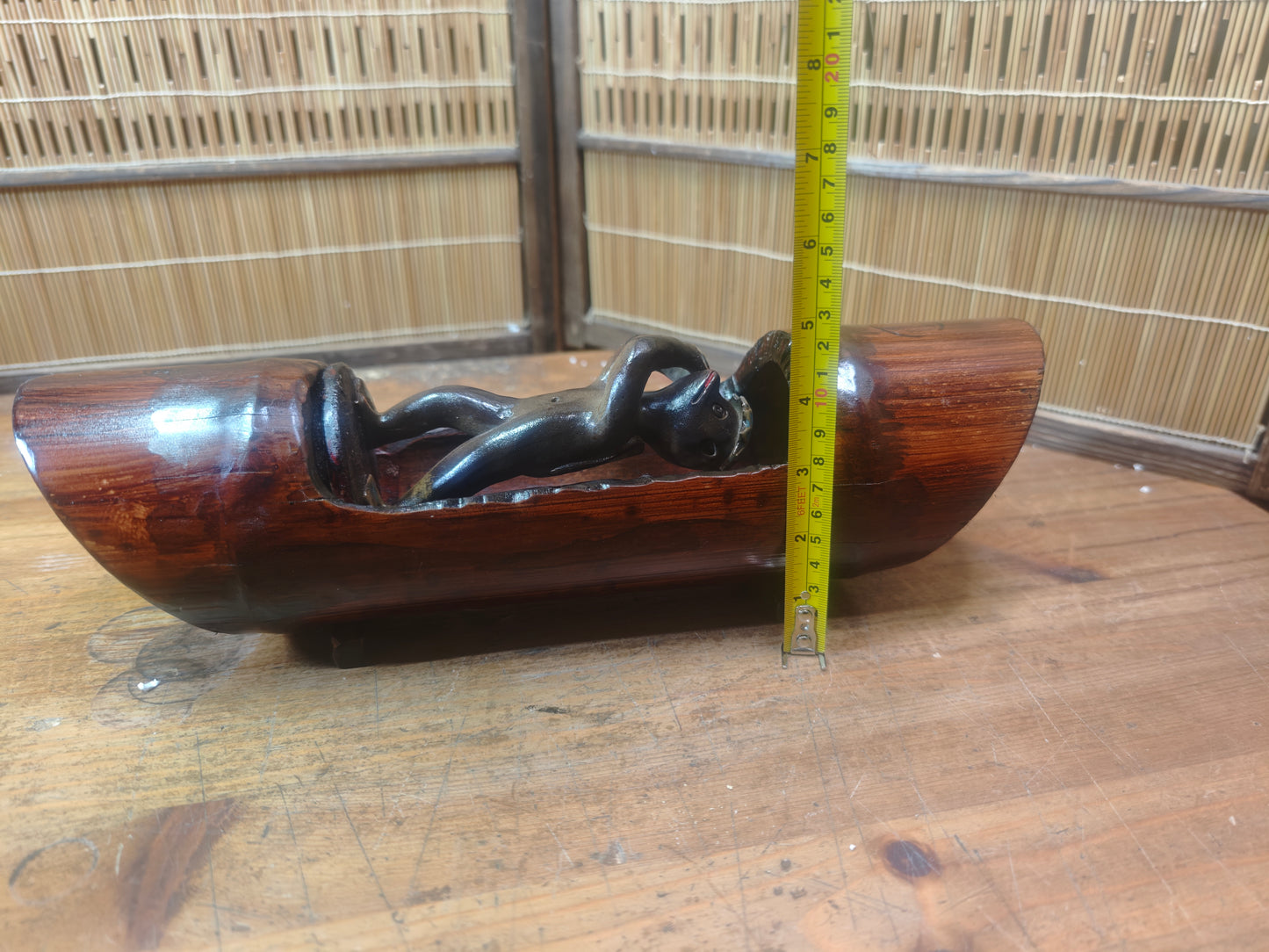 Japanese Kappa Bamboo Sculpture Yokai Figurine Wall decor Folk Art Pottery