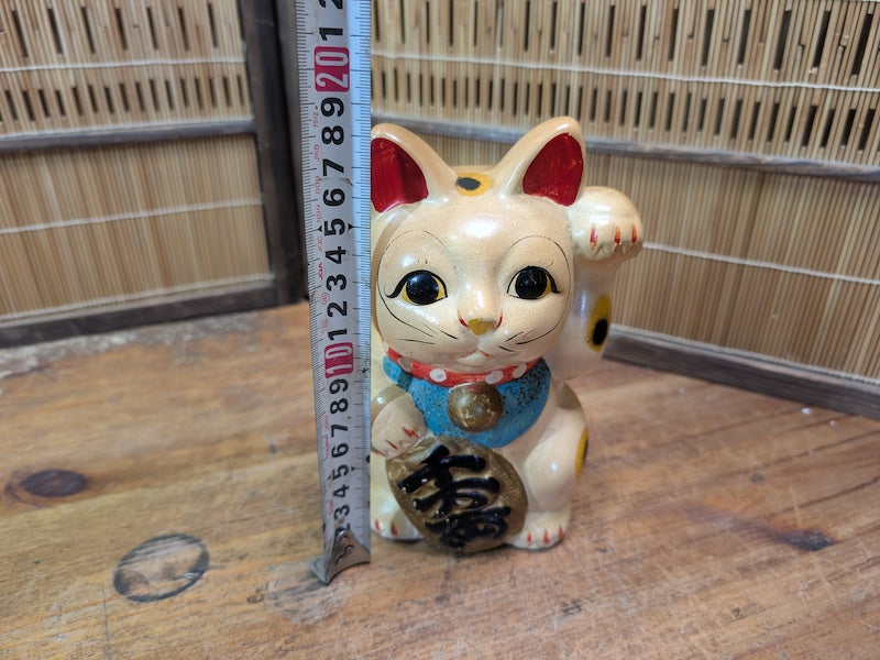 1960s Japanese Maneki Neko Lucky Cat Vintage Ceramic Figurine Japan Art