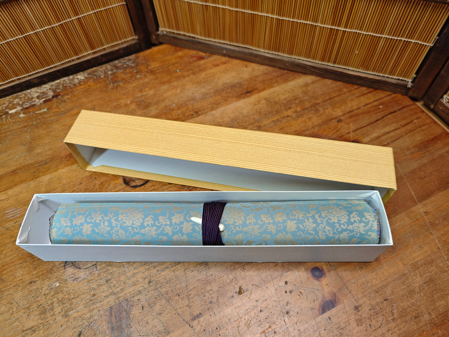 1970s Japanese Silk Kakejiku Plum Blossom Moon Scroll Signed Art