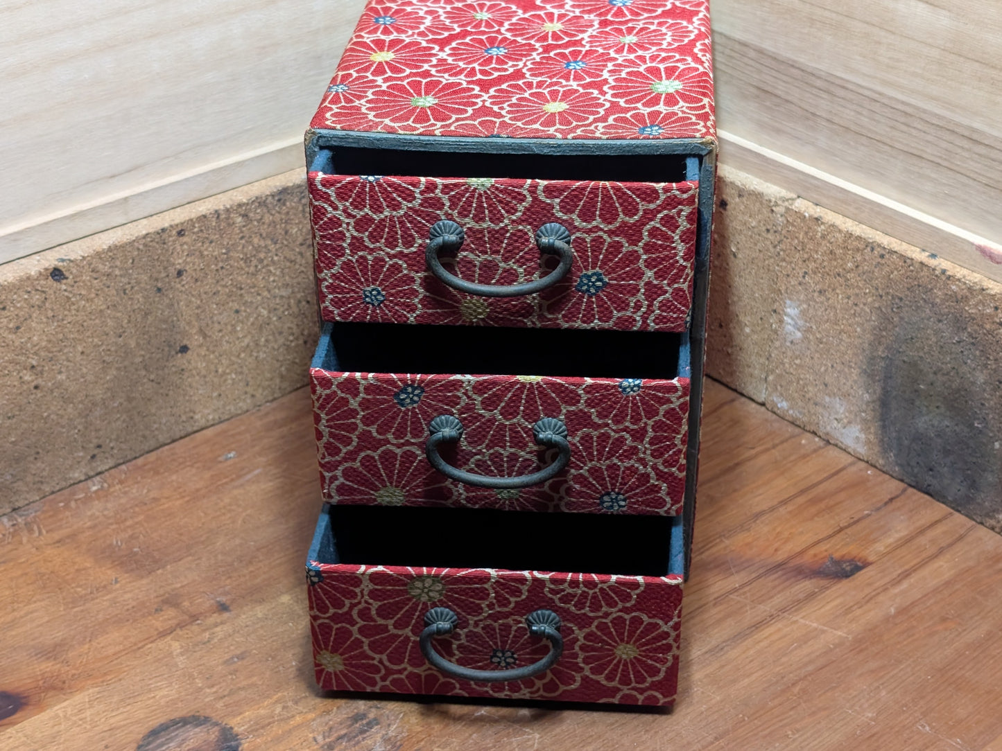 Japanese Vintage Kimono Fabric Drawer Box 1950s Storage Chest Rare Wabi-Sabi Decor