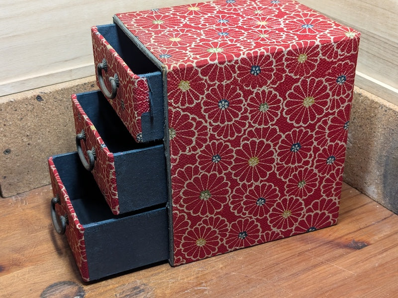 Japanese Vintage Kimono Fabric Drawer Box 1950s Storage Chest Rare Wabi-Sabi Decor