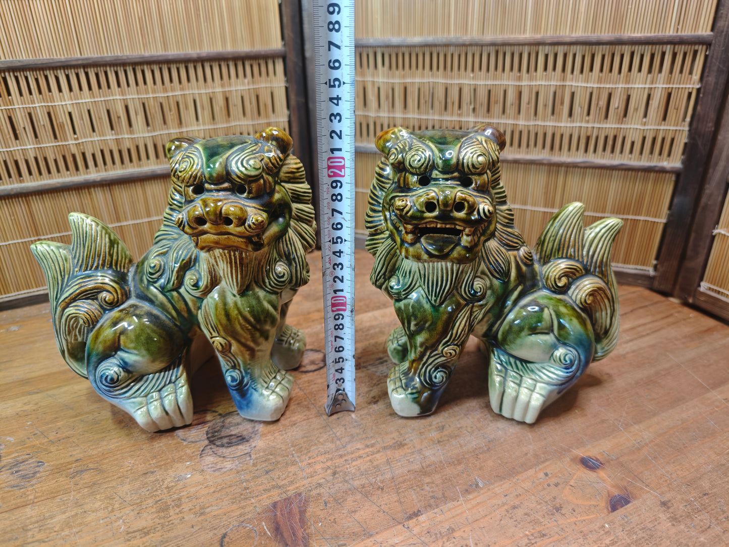 Large Okinawan Shisa Lion Pair Vintage Ceramic Guardians Japan Auction