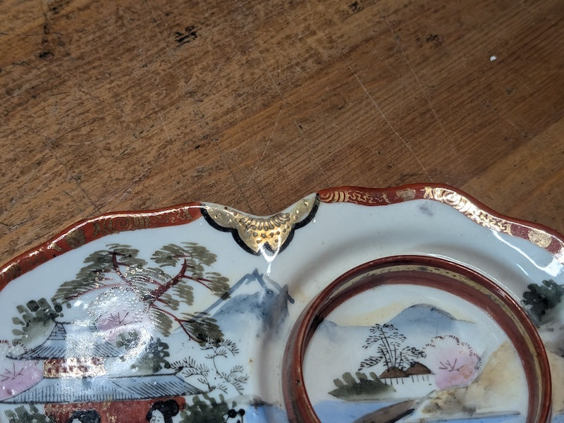 Antique Japanese Kutani Saucer Meiji Era Shoza Style Hand Painted Porcelain