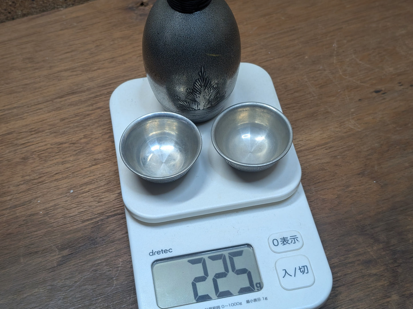 Japanese Tin Sake Set 1980s Tokkuri Tsugiyama Vintage Handmade