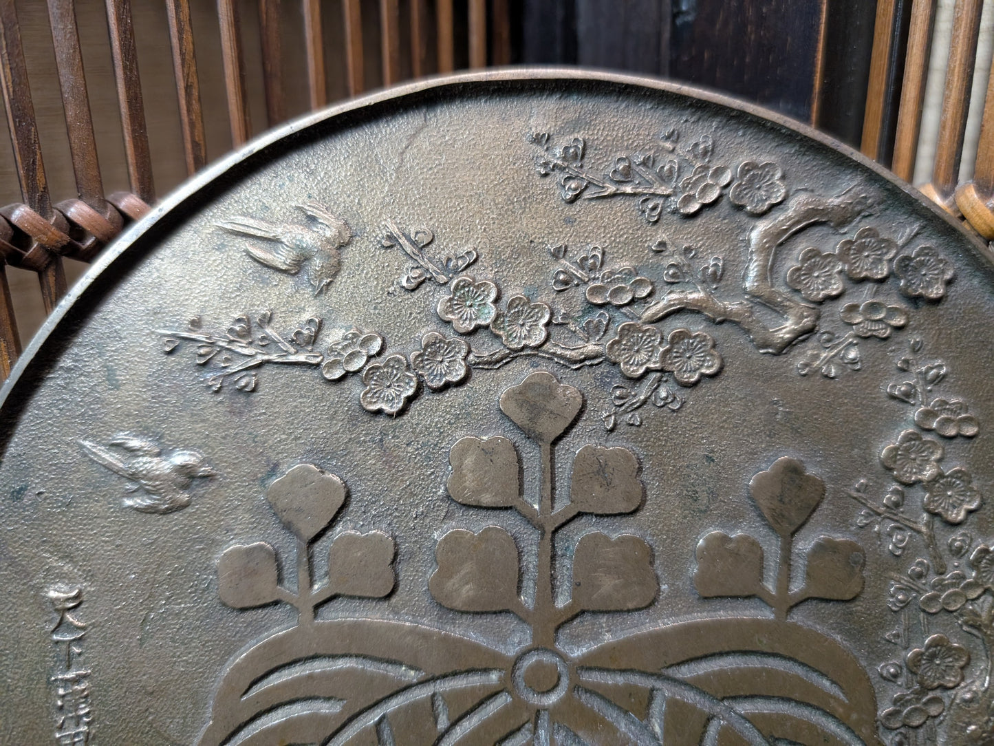 Japanese Antique bronze mirror 1800s Authentic Bonsai mirror made in Japan (I3)