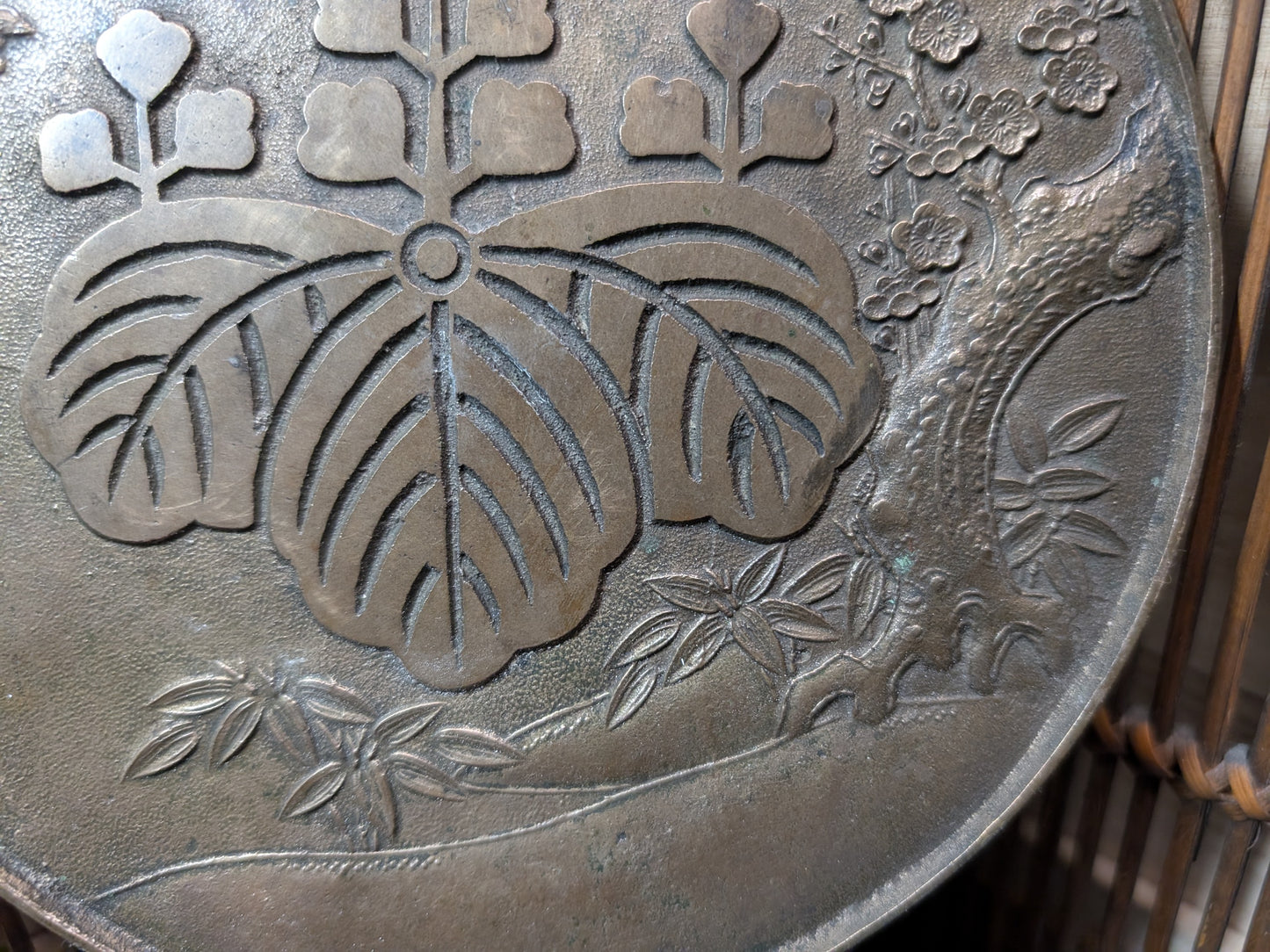 Japanese Antique bronze mirror 1800s Authentic Bonsai mirror made in Japan (I3)