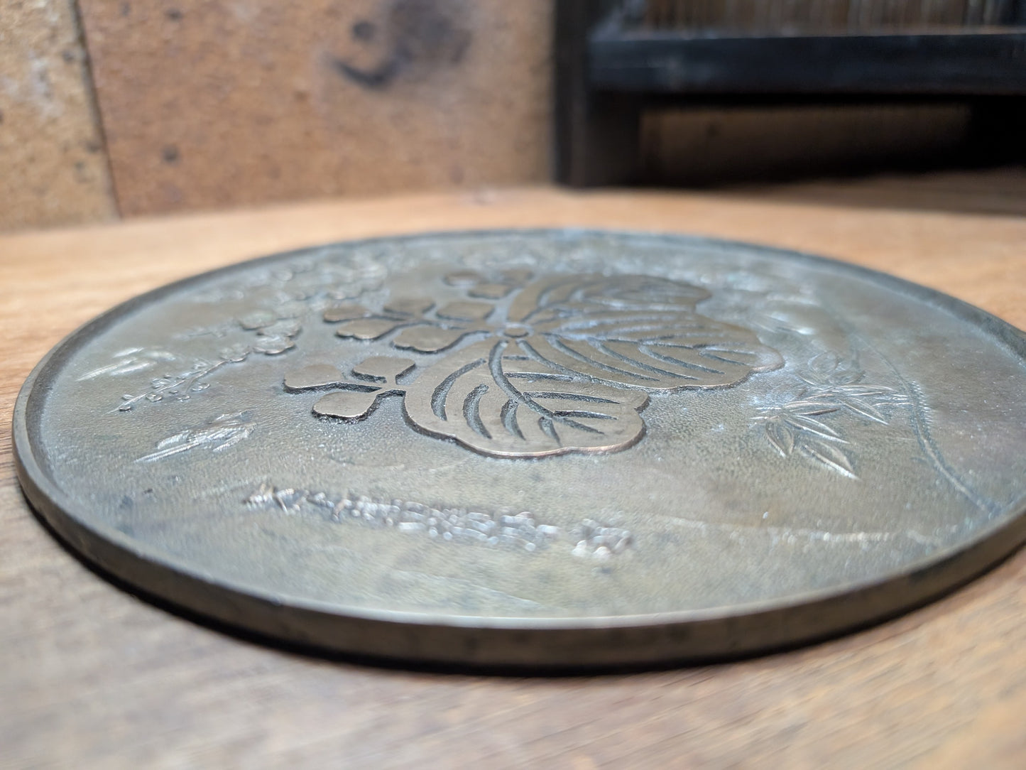 Japanese Antique bronze mirror 1800s Authentic Bonsai mirror made in Japan (I3)
