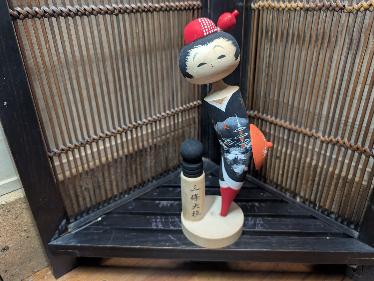 Japanese wooden doll kokeshi May.1965 signed made in Japan RARE !! (N7)