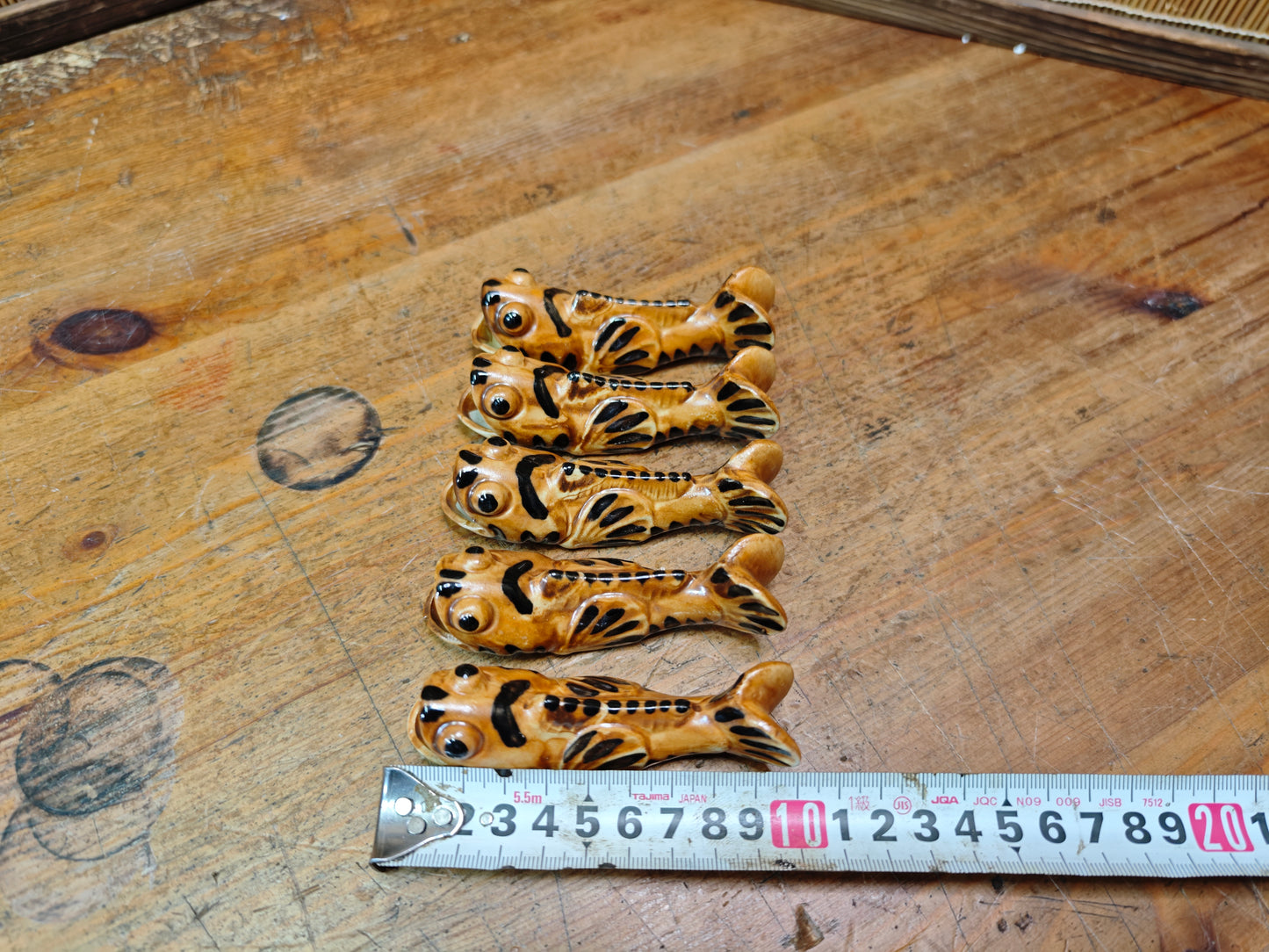 Rare Japanese Koi Fish Chopstick Rests Set Vintage Pottery Hashioki