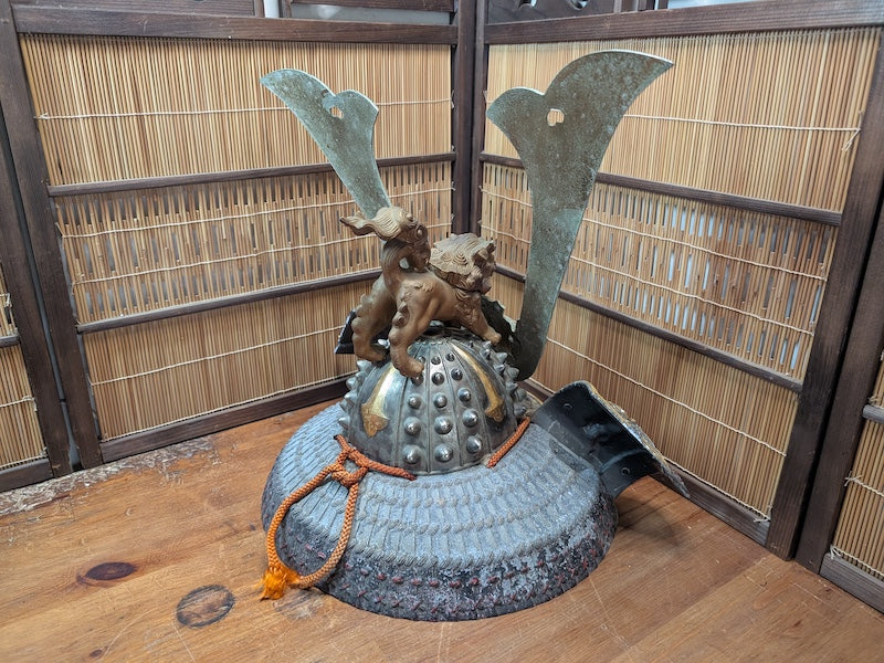 1950s Japanese Samurai Helmet Steel & Brass Antique Armor Display