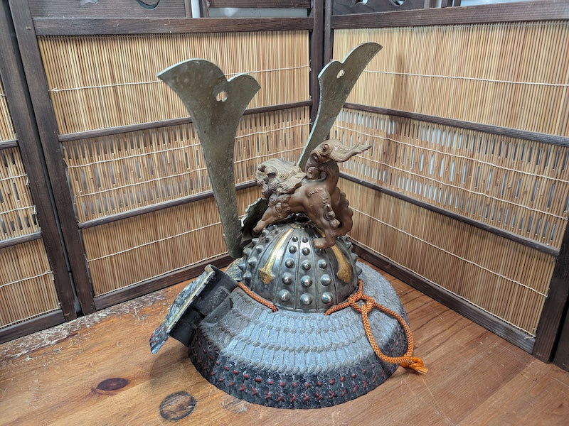 1950s Japanese Samurai Helmet Steel & Brass Antique Armor Display