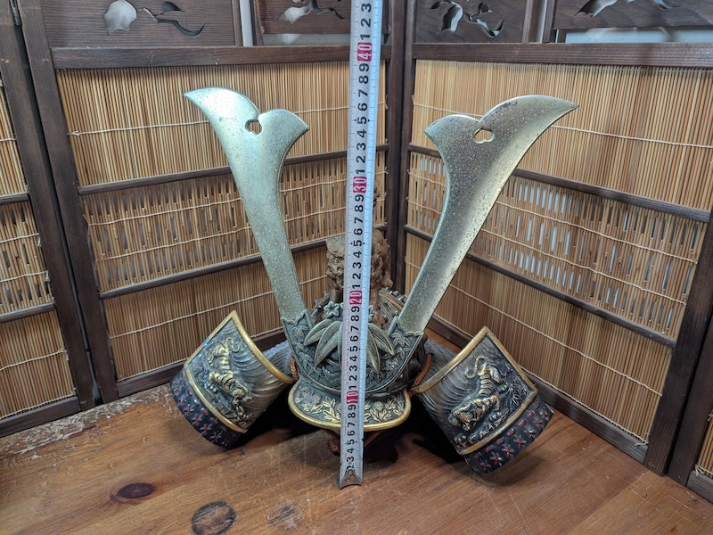 1950s Japanese Samurai Helmet Steel & Brass Antique Armor Display
