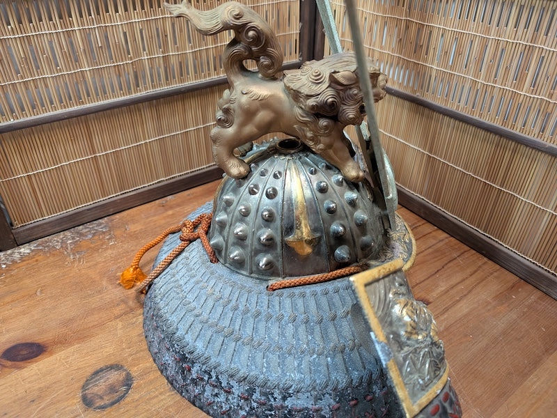 1950s Japanese Samurai Helmet Steel & Brass Antique Armor Display