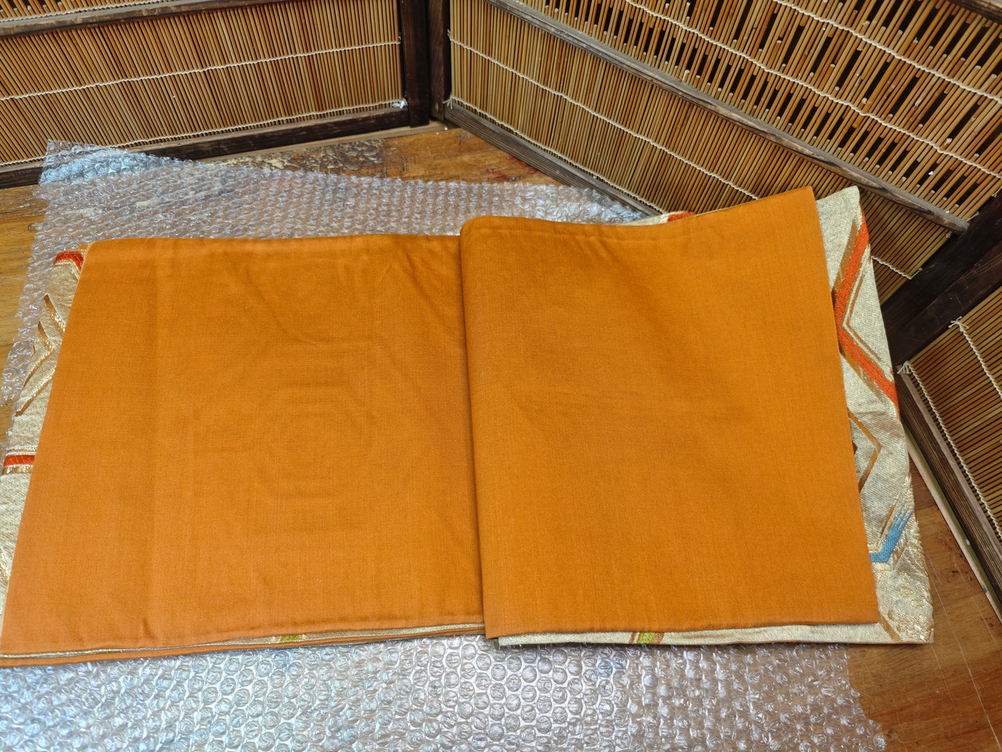Rare 1951 Japanese Silk Kimono Obi Gold Thread Antique Table Runner Decor