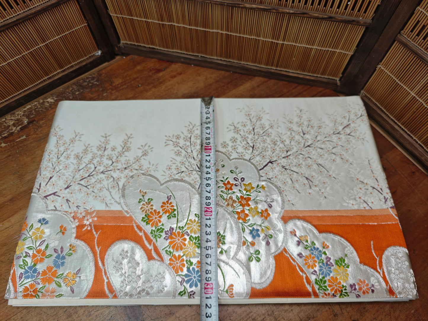 Rare 1951 Japanese Silk Kimono Obi Gold Thread Table Runner Antique Decor
