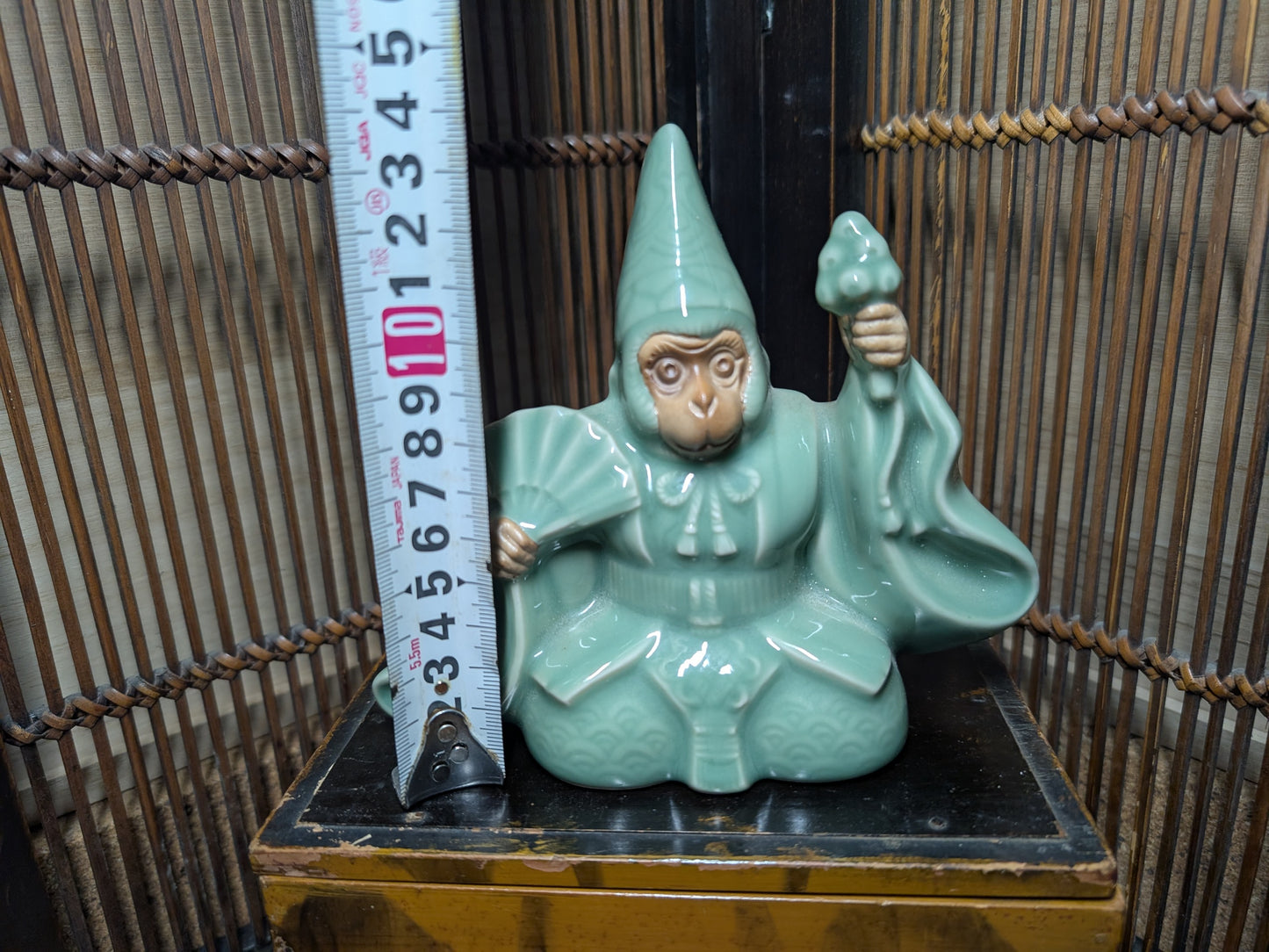 Rare Japanese Monkey Monk Statue Celadon Ceramic Zen Decor Collectible
