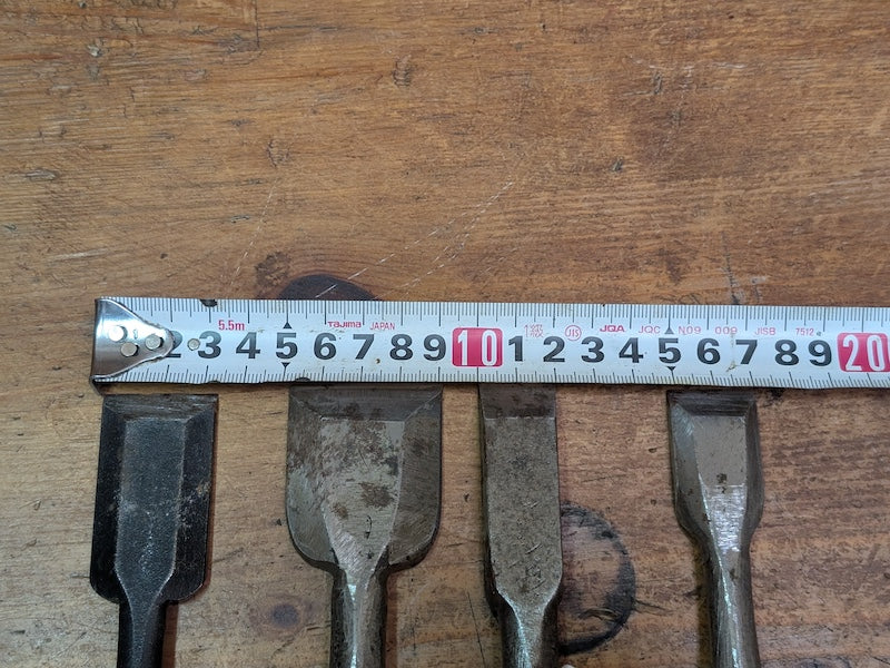 Rare 1960s Japanese Steel Chisels Set of 4 Signed Woodworking Tools