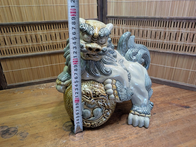 Vintage Okinawa Shisa Guardian Lion Giant Ceramic Statue Japan Art