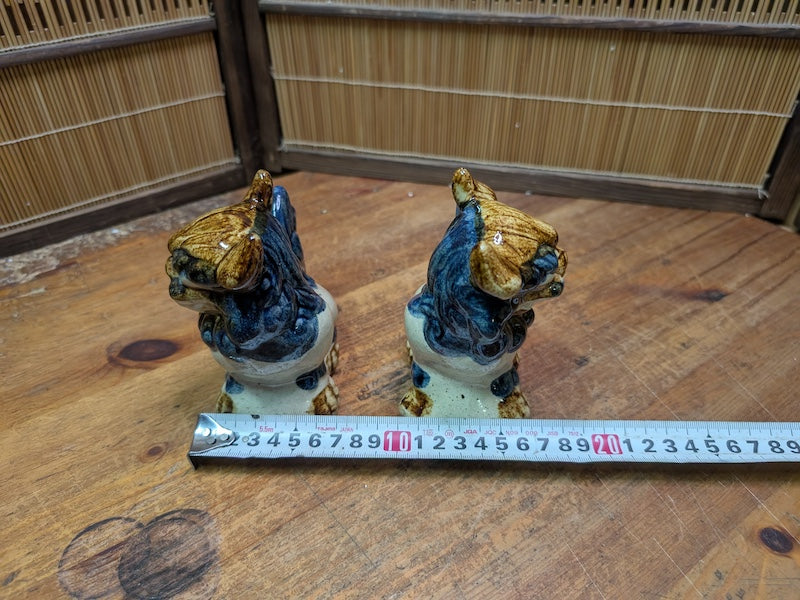 Vintage Okinawan Shisa Pair Japanese Guardian Lion Statues Ceramic