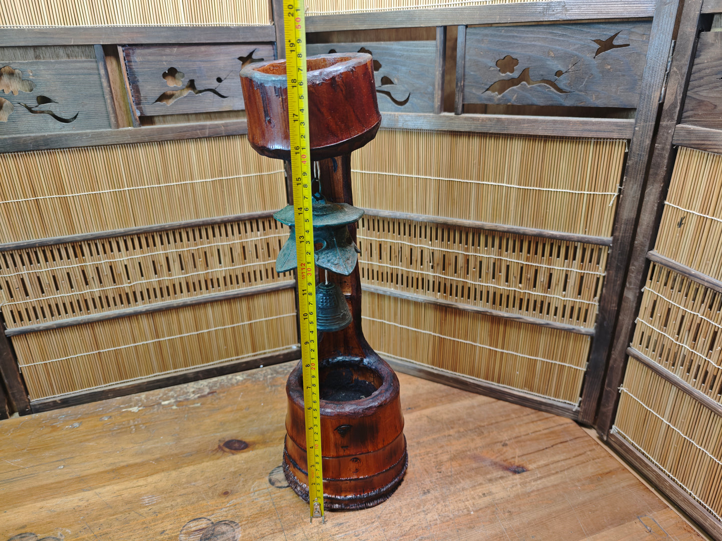 Unique Japanese Nambu Wind Bell 1950s Rebuilt Bamboo Art Signed Decor