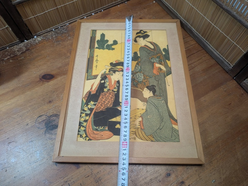 Vintage Japanese Some-mono Textile Print Bijin-ga Kyoto Dye Art Framed 1950s