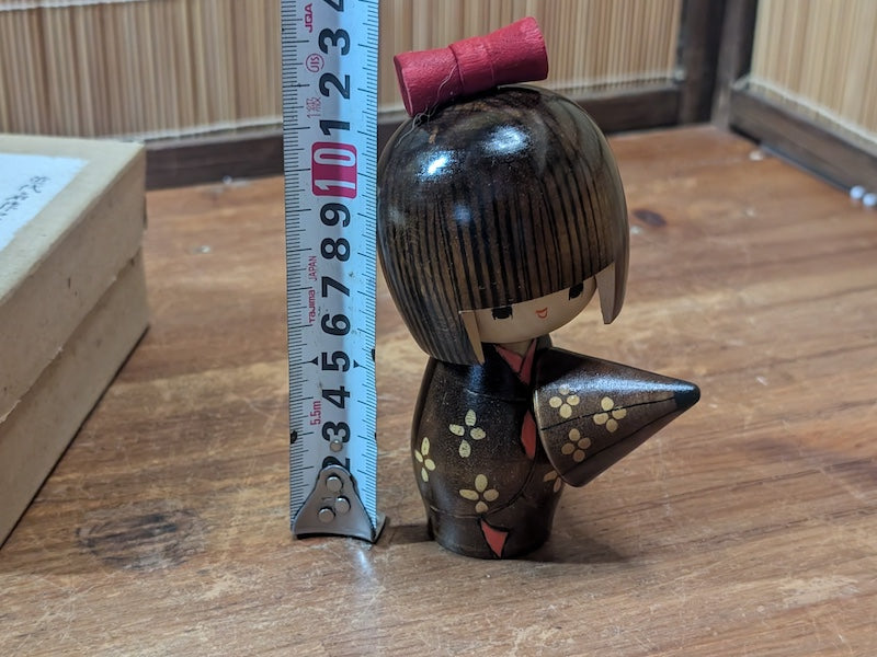 Vintage Japanese Kokeshi Doll 1970s Handmade Wooden Kimono Figure With Box