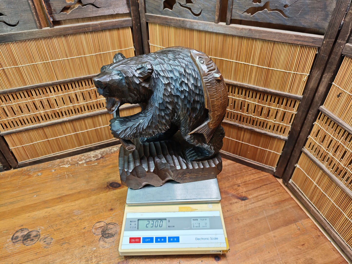 Vintage Japan Kibori Kuma Bear Hand Carved Hokkaido Ainu Wood Folk Art