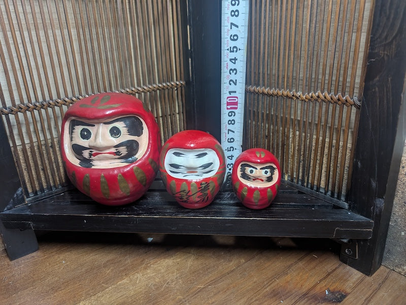 Vintage Japanese Daruma Kokeshi Doll Set – Handmade & Hand-Painted (3 Sizes)