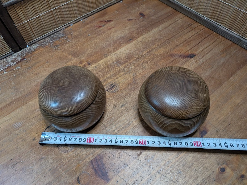 Vintage Japanese Go Game Set Shell & Slate Stones in Wooden Bowls