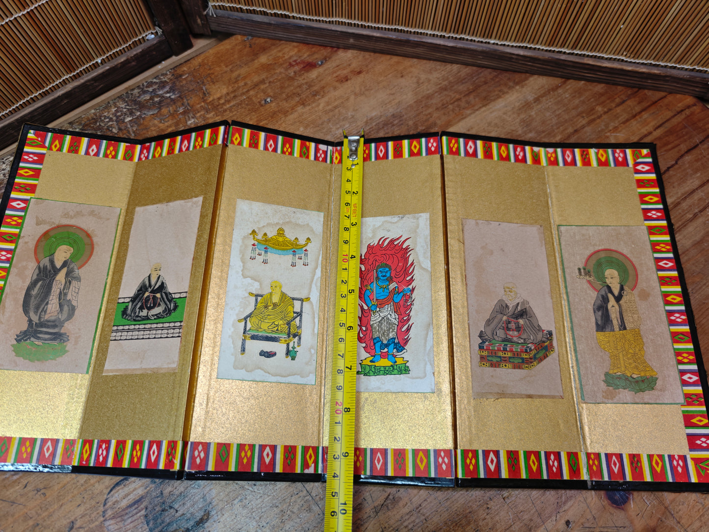 Vintage Japanese Mini Byobu Screen 1970s Buddhist Art Folding Gold Rare