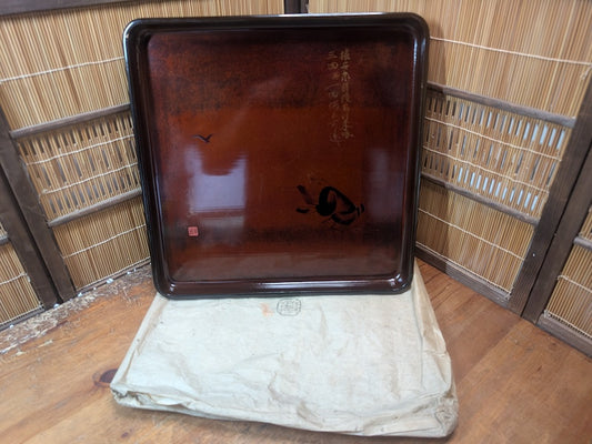 Extremely Rare 1800s Japanese Sakura Wood Tray Edo Meiji Urushi Signed