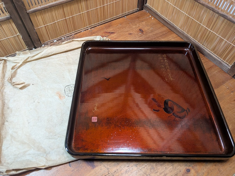Extremely Rare 1800s Japanese Sakura Wood Tray Edo Meiji Urushi Signed