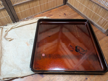 Extremely Rare 1800s Japanese Sakura Wood Tray Edo Meiji Urushi Signed