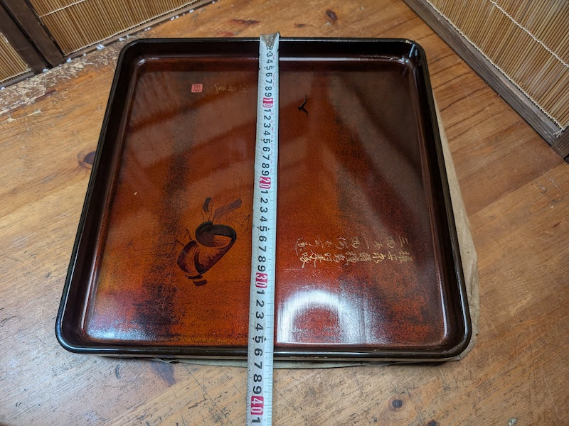 Extremely Rare 1800s Japanese Sakura Wood Tray Edo Meiji Urushi Signed