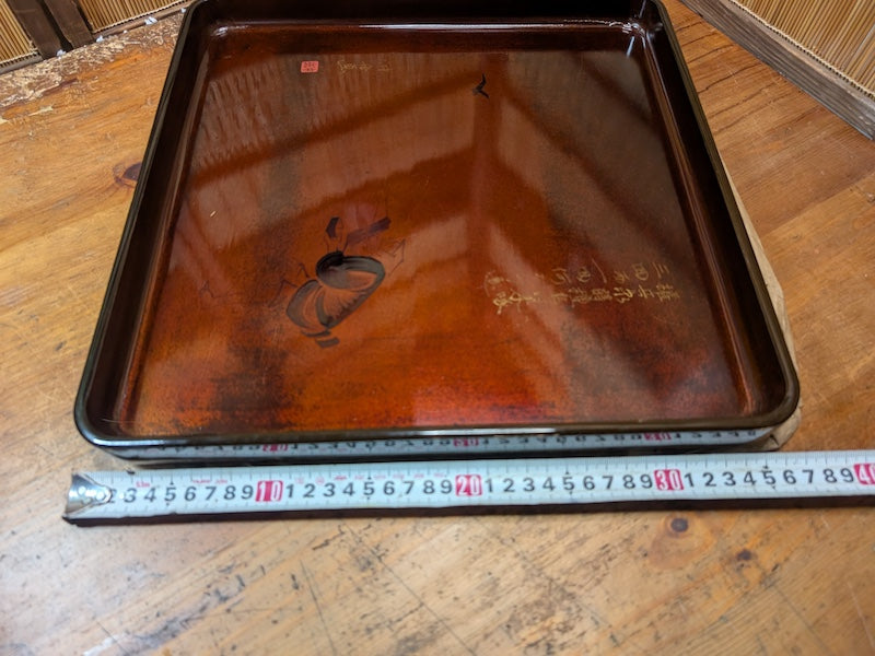Extremely Rare 1800s Japanese Sakura Wood Tray Edo Meiji Urushi Signed