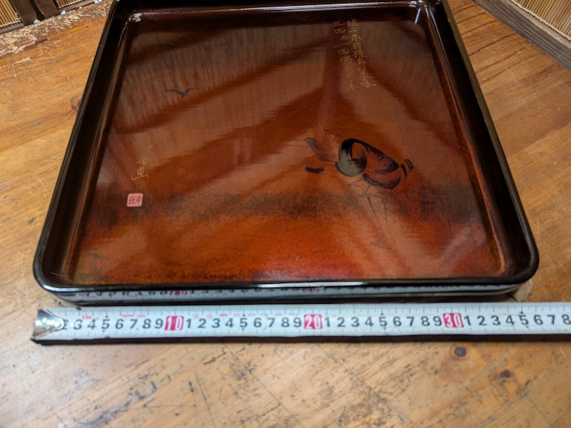 Extremely Rare 1800s Japanese Sakura Wood Tray Edo Meiji Urushi Signed