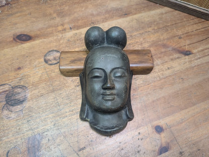 1900s Japanese Cast Iron Buddha Mask Wall Art Japan Auction Spiritual Decor