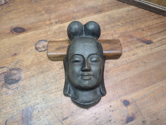 1900s Japanese Cast Iron Buddha Mask Wall Art Japan Auction Spiritual Decor