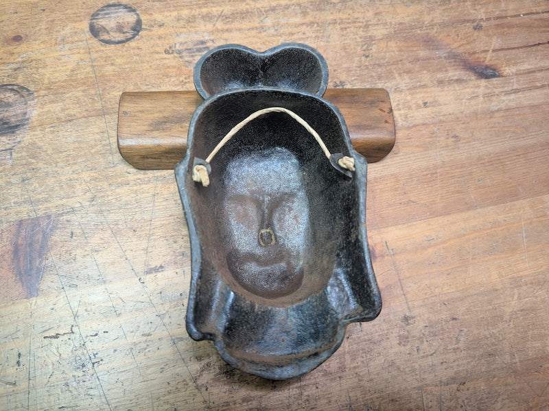 1900s Japanese Cast Iron Buddha Mask Wall Art Japan Auction Spiritual Decor
