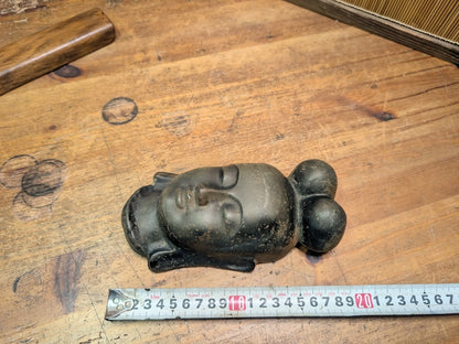 1900s Japanese Cast Iron Buddha Mask Wall Art Japan Auction Spiritual Decor