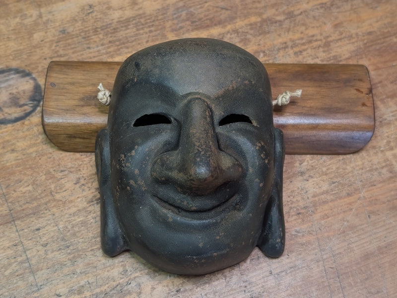 1900s Japanese Cast Iron Buddha Mask Antique Wall Art Japan Auction Collectible